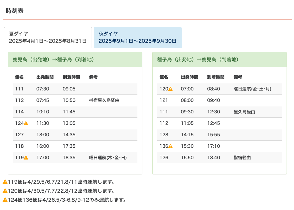 渡轮时刻表